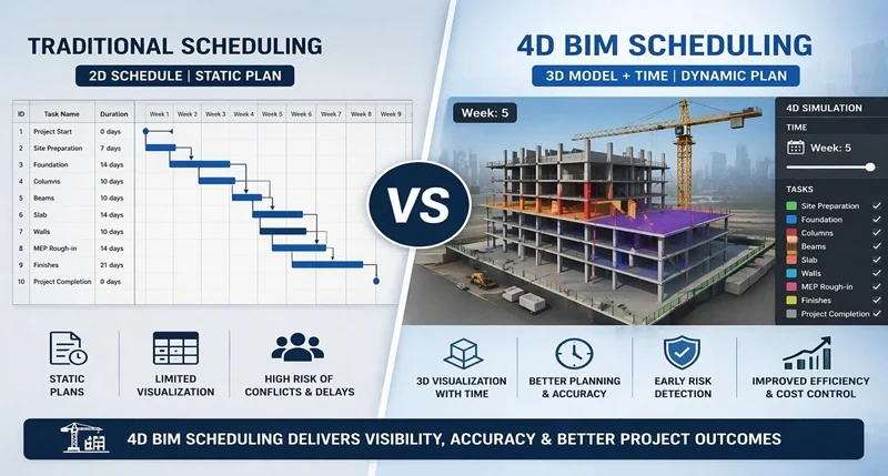 4D BIM construction planning with project scheduling and sequencing.