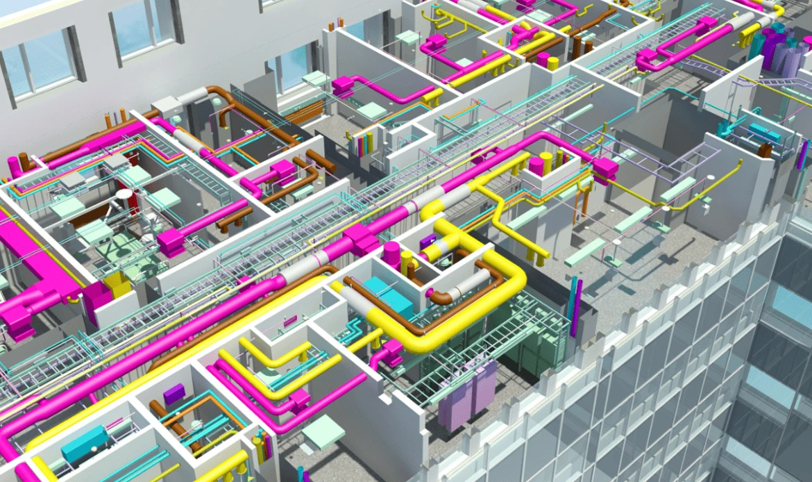 MEP BIM modeling for mechanical, electrical and plumbing coordination in construction projects.