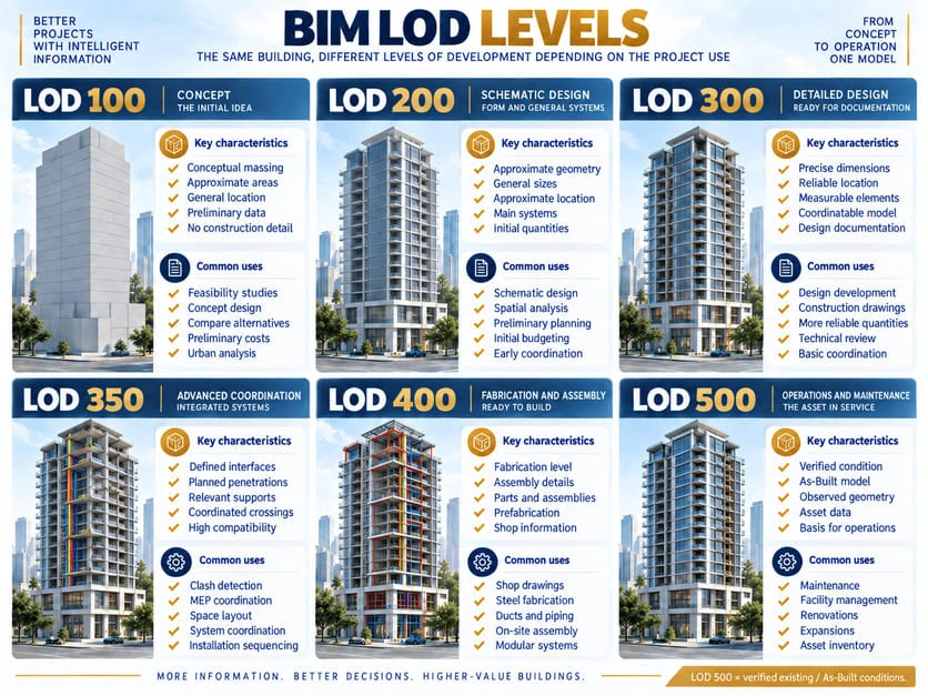 LOD in BIM: What Level of Development Does Your Project Really Need? bim lod 100 200 300 350 400 levels